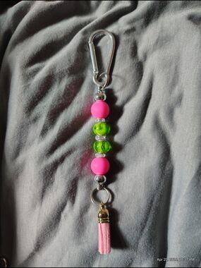 Kids Beaded Keychain Tassel - Pink and Green